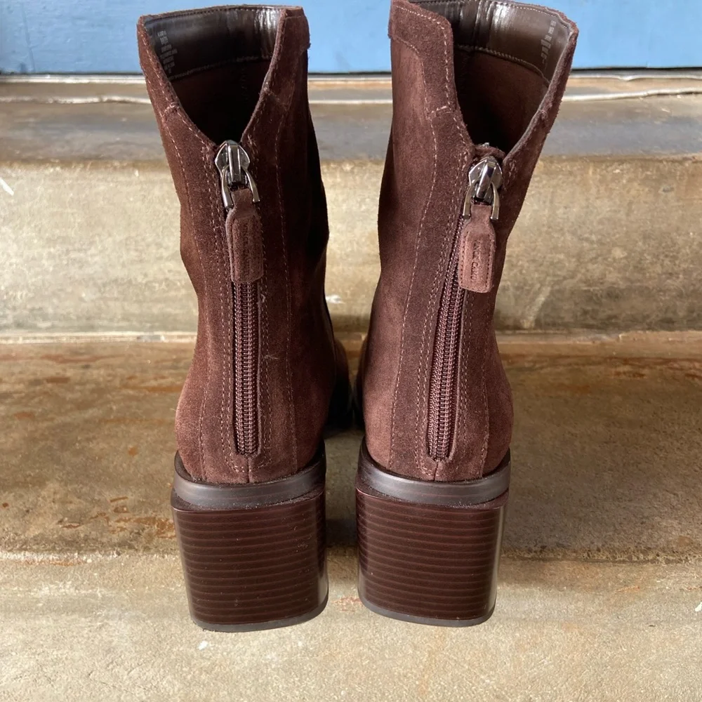Vince Camuto Rich Brown Suede Block Heeled Boots - Picture 7 of 10